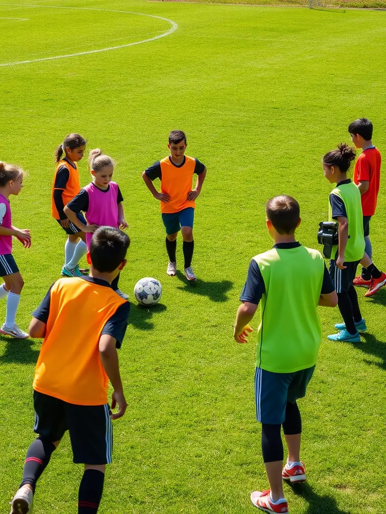 A group of children participating in a soccer clinic, showcasing ASPTT Lyon's youth sports programs.