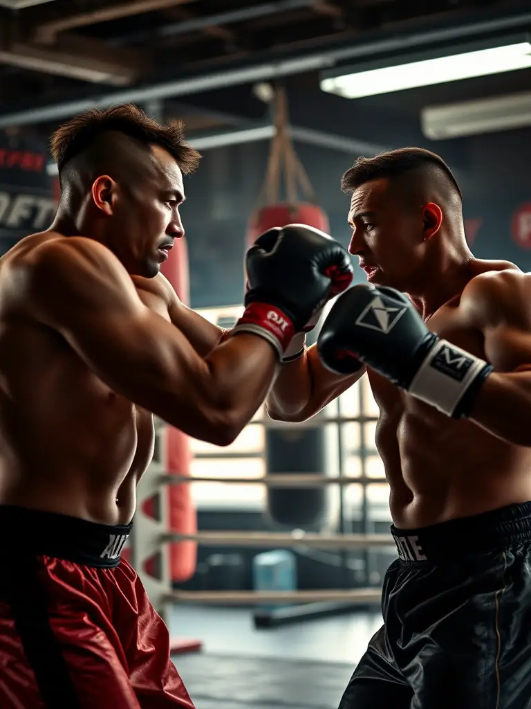 A high-energy shot of a sparring session at LEMAN BOXING CLUB, showcasing the intensity and skill involved.