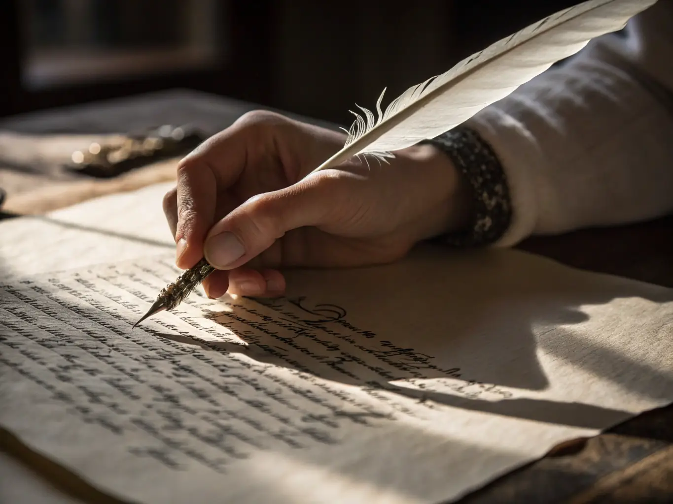 A close-up photograph of an ancient document, showcasing historical handwriting and intricate details.