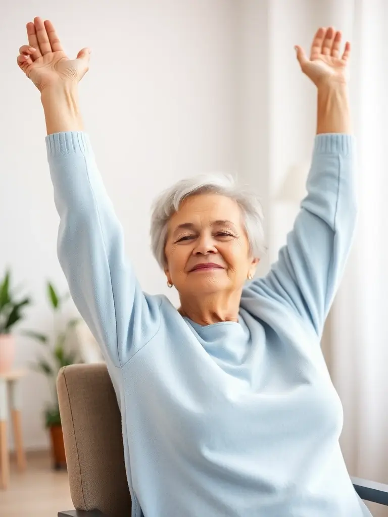 A senior participant demonstrating improved mobility and flexibility during a gentle exercise session at SECTION DE GYMNASTIQUE VOLONTAIRE DE VERNIOLLE.