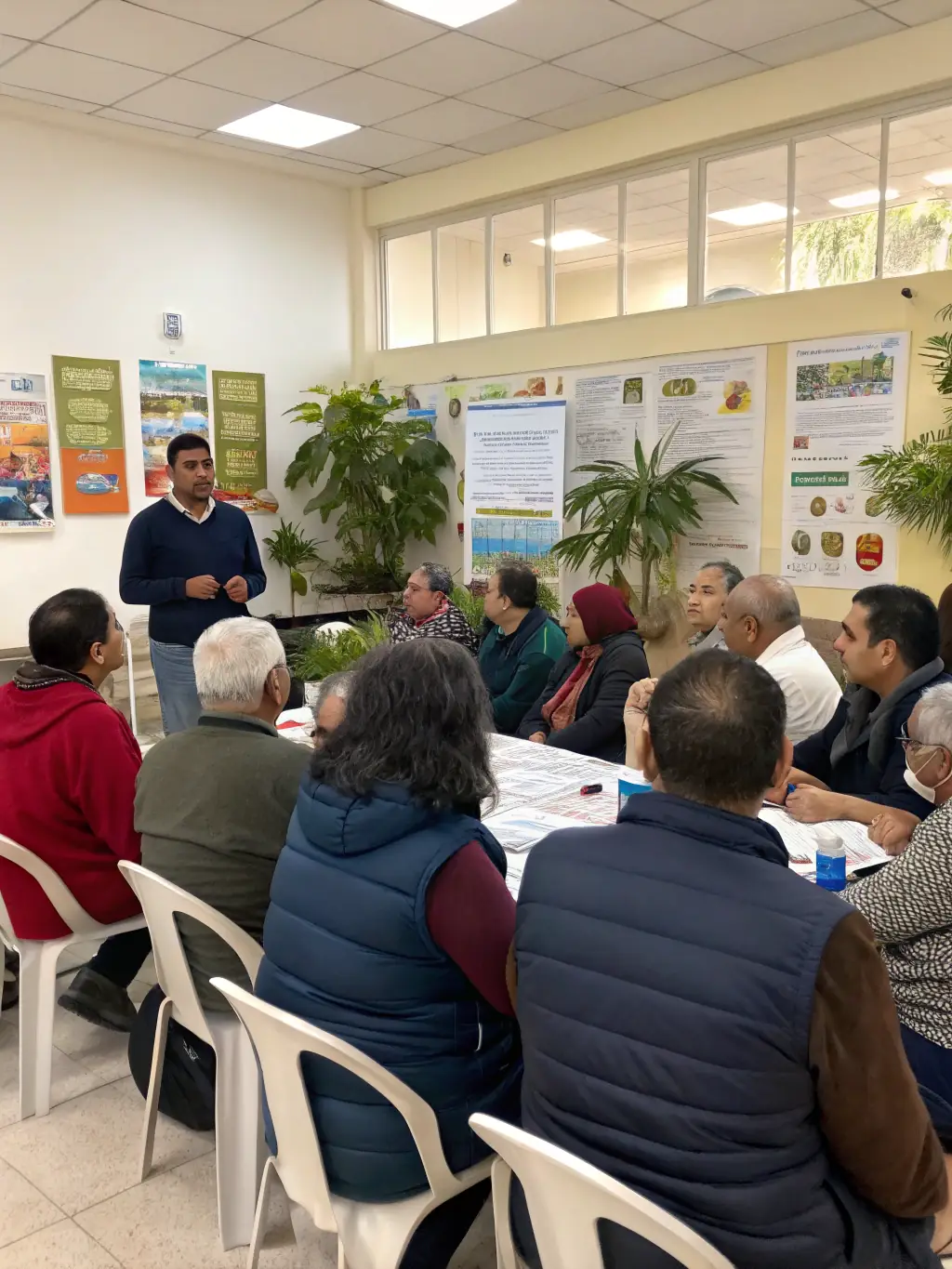 A picture of a health and wellness workshop, with participants actively engaged in learning about nutrition and healthy lifestyle choices.