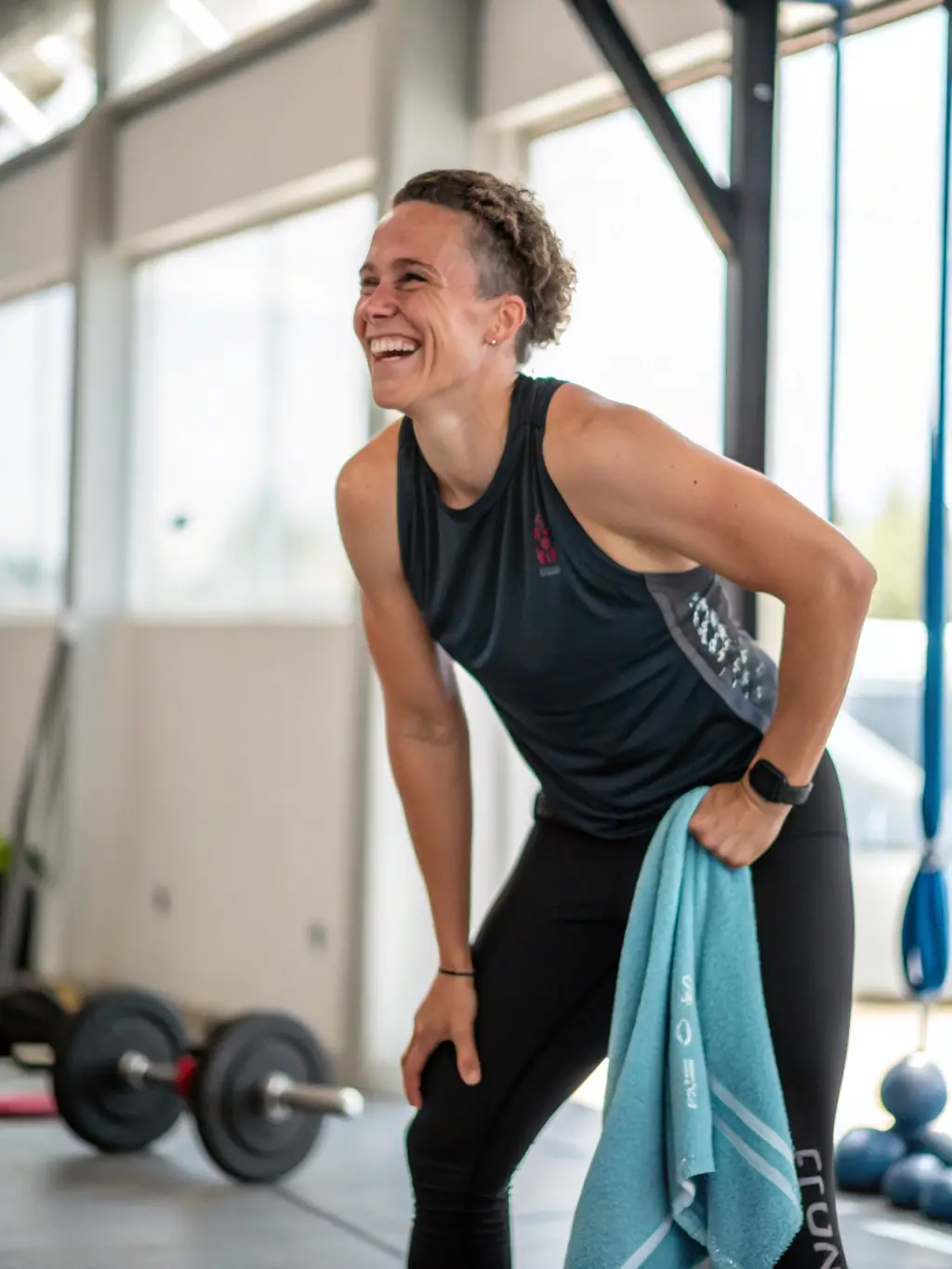 A participant looking energetic and healthy after a fitness class, highlighting the health benefits of joining SECTION DE GYMNASTIQUE VOLONTAIRE DE VERNIOLLE.